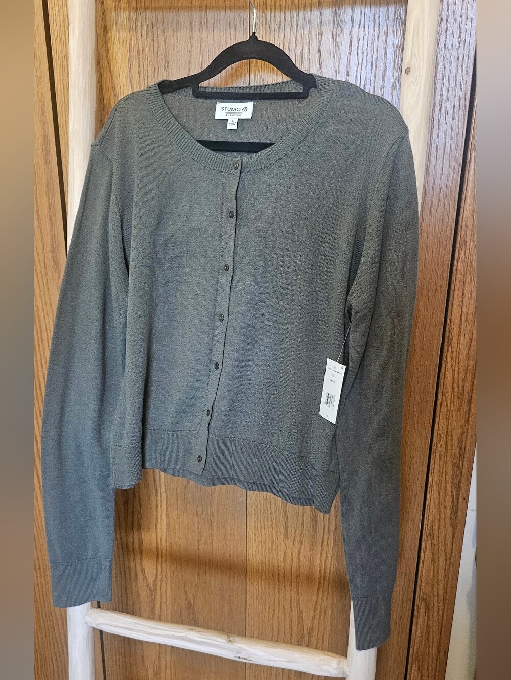 Studio B Olive Crewneck Button-Front Cardigan